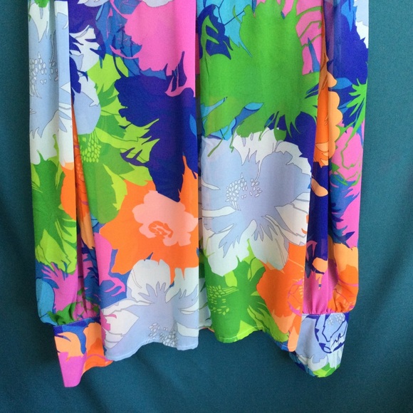 Shein Colorful Artsy Oversize Button Up Blouse Boho Chiffon Sheer Disco - Picture 6 of 13